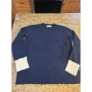 Pura Cashmere Sweater Size Medium Blue Knit Long Sleeve Cuff Detail